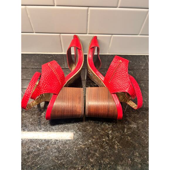 Velez Womens Croc-Embossed Leather Block Heel Strap Sandals Vacation Red Size 38 - Picture 7 of 11